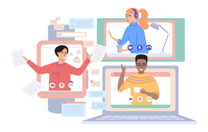Virtual meeting with team Illustration
