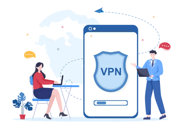 VPN Or Virtual Private Network Service Cartoon Vector Illustration To Protect Cyber Security And Secure His Personal Data In Smartphone Or Computer Illustration