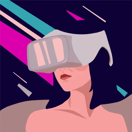 Virtual reality headset and girl  Illustration