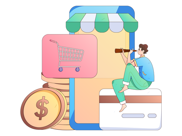 Virtual shopping done by employee  Illustration