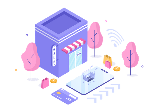 Mobile Shopping Store Illustration