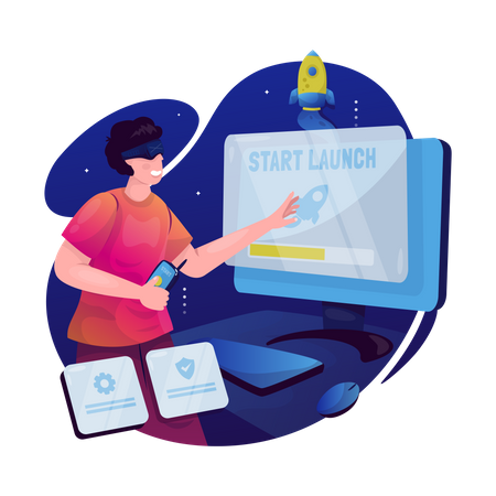 Virtual startup launch  Illustration