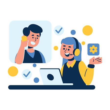 Virtual Support Session with Friendly Customer Service  Illustration