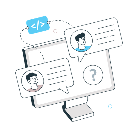 Virtual Team communication on computer  Illustration
