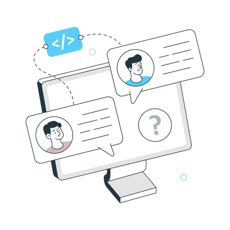 Virtual Team communication on computer  Illustration