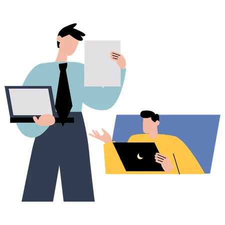 Virtual Team Up meets in video call  Illustration