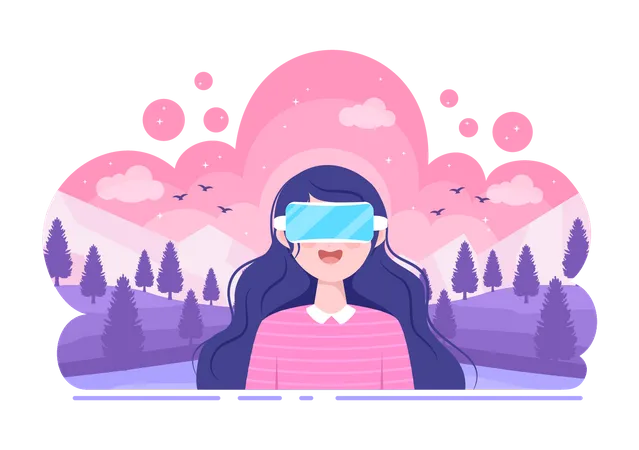 VR Glasses With Game Equipment Simulations Of Travels Through The Virtual Reality World For Entertainment Or Education Background Vector Illustration Illustration