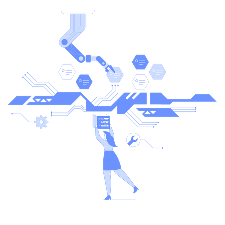 Frau erlebt virtuelle Technologie  Illustration