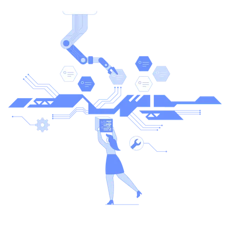 Frau erlebt virtuelle Technologie  Illustration