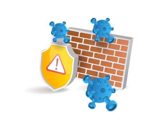Virus attack warning given by wall security  Illustration