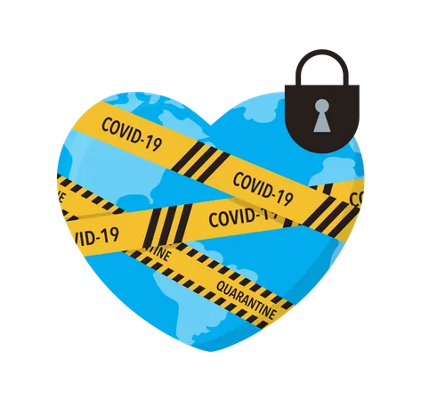 Virus lockdown barrier tape over a world  Illustration