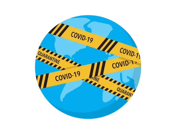 Virus lockdown barrier tape over a world  Illustration