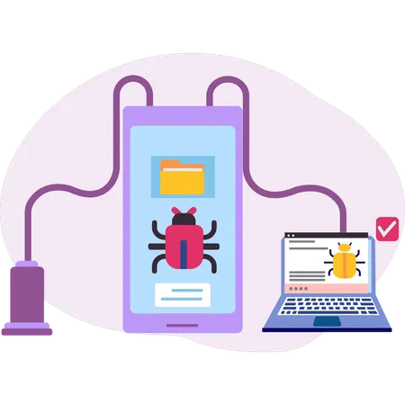 Virus transfer form mobile to laptop  Illustration