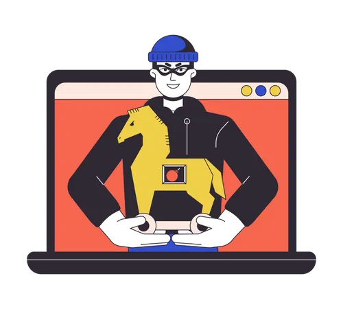 Vírus trojan no laptop  Ilustração