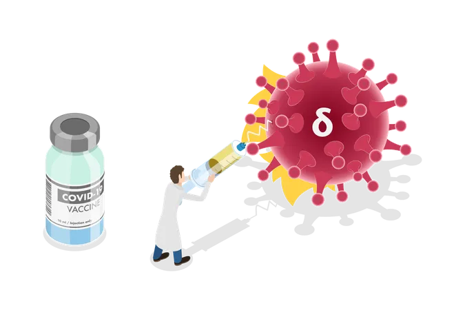 3 D Isometric Flat Vector Conceptual Illustration Of Virus Variant Immunity Escape Immune Booster Shot Illustration