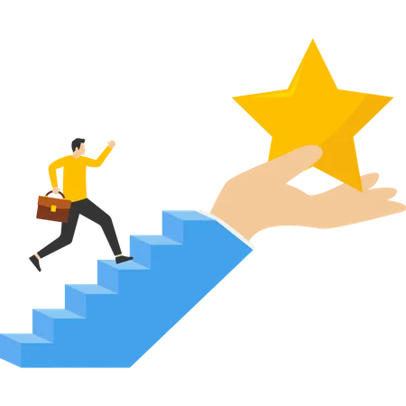Concept For Success Vision To Lead A Business To Achieve Goals Or Opportunities In Career Concept Intelligent Confident Person Climbing The Ladder To Reach The Star At The Top Illustration