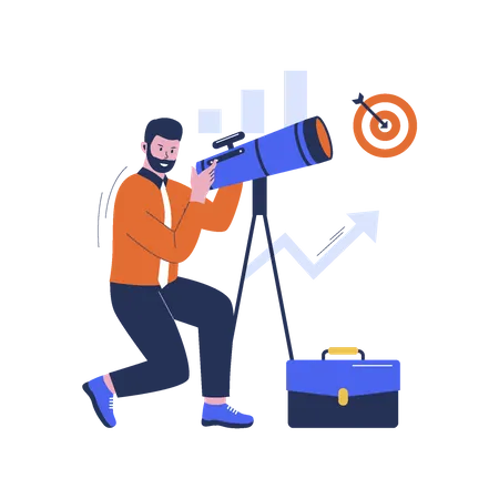 Vector Illustration Of Vision To Lead Business To Achieve Goal Concept Businessman Holding Binoculars To See Company Vision Flat Design Illustration Illustration