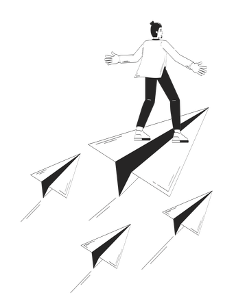 Visionary leader flying forward on paper plane  Illustration