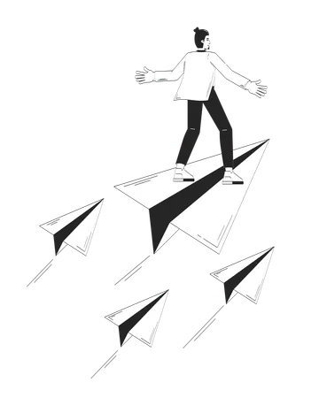 Visionary leader flying forward on paper plane  Illustration