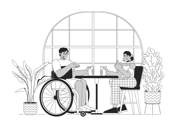 障害のある友人とカフェに行く  イラスト