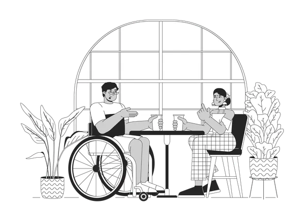 障害のある友人とカフェに行く  イラスト