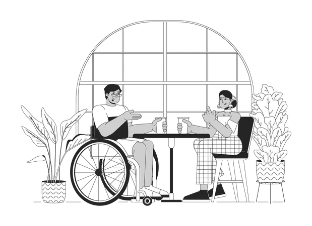 Visit cafe with disabled friend  Illustration