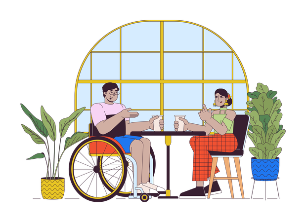 Visitare il bar con un amico disabile  Illustration