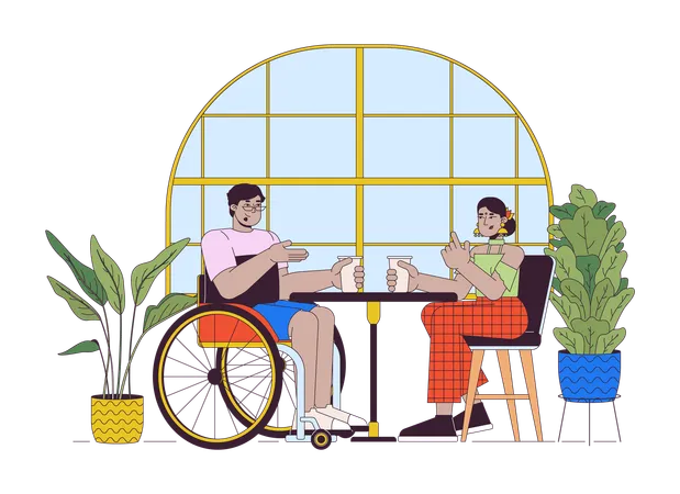 Visitare il bar con un amico disabile  Illustration