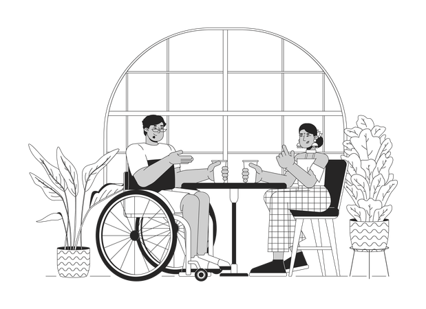 Visitare il bar con un amico disabile  Illustration