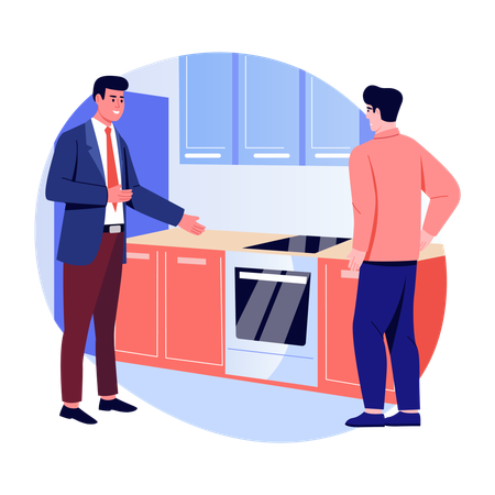 Constructor en visita a la cocina  Ilustración