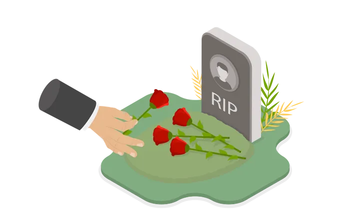 3 D Isometric Flat Vector Conceptual Illustration Of Visiting Cemetery Gravestone Or Tombstone イラスト