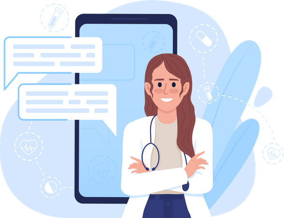 Visiting doctor online with mobile app Illustration