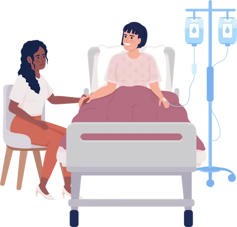 Visiting Patient At Hospital Semi Flat Color Vector Characters Editable Figures Full Body People On White Support Ill Person Simple Cartoon Style Illustration For Web Graphic Design And Animation Illustration