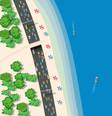 Vista dall'alto della strada urbana vicino alla spiaggia  Illustration