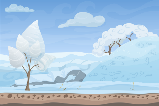 Vista del paisaje del bosque de invierno  Ilustración