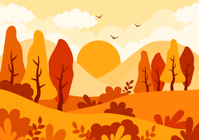 Vista del paisaje de otoño  Ilustración