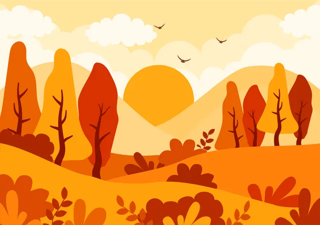 Vista del paisaje de otoño  Ilustración