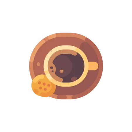 Vista superior de la taza de café con una galleta  Ilustración