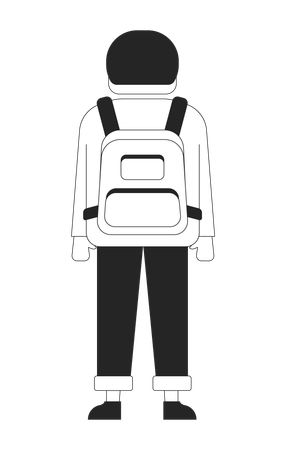 Vista traseira do menino em pé com mochila  Ilustração