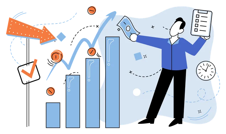 Vistas del empresario en el gráfico de ahorro  Ilustración