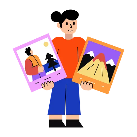 Visual artist showing picture polaroid  Illustration