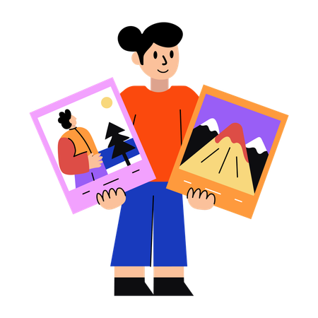 Visual artist showing picture polaroid  Illustration