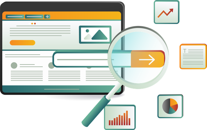 Visual depiction of search engine optimization featuring charts  Illustration