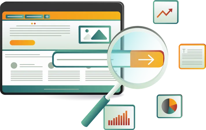 Visual depiction of search engine optimization featuring charts  Illustration