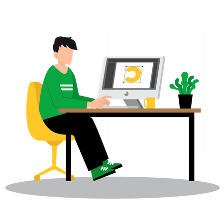 Visual designer making logo on computer  Illustration