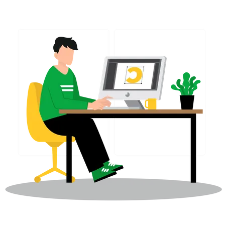 Visual designer making logo on computer  Illustration