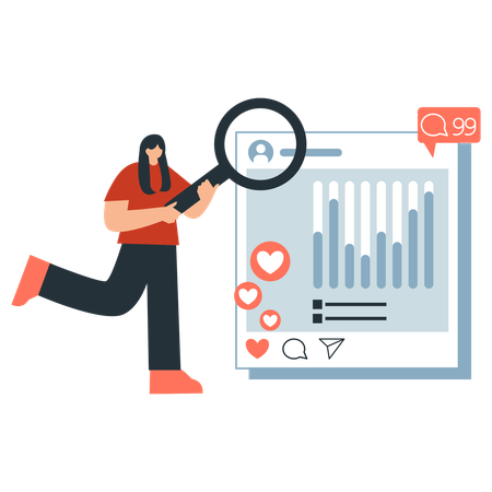 Visualisation des indicateurs des médias sociaux lors d'une réunion  Illustration