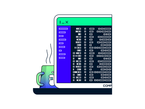 Visualización de código en la computadora portátil  Ilustración