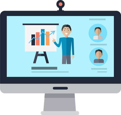 Visualización de una reunión de negocios en línea en la computadora  Illustration