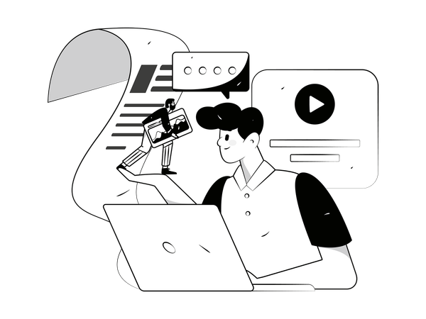 Visualizações de funcionários em vídeo on-line  Ilustração